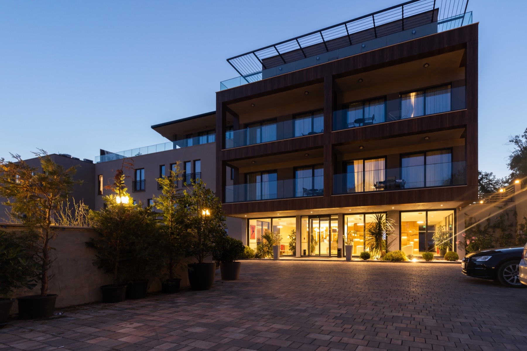 Royal Blue Resort and Residences arrival area in the evening