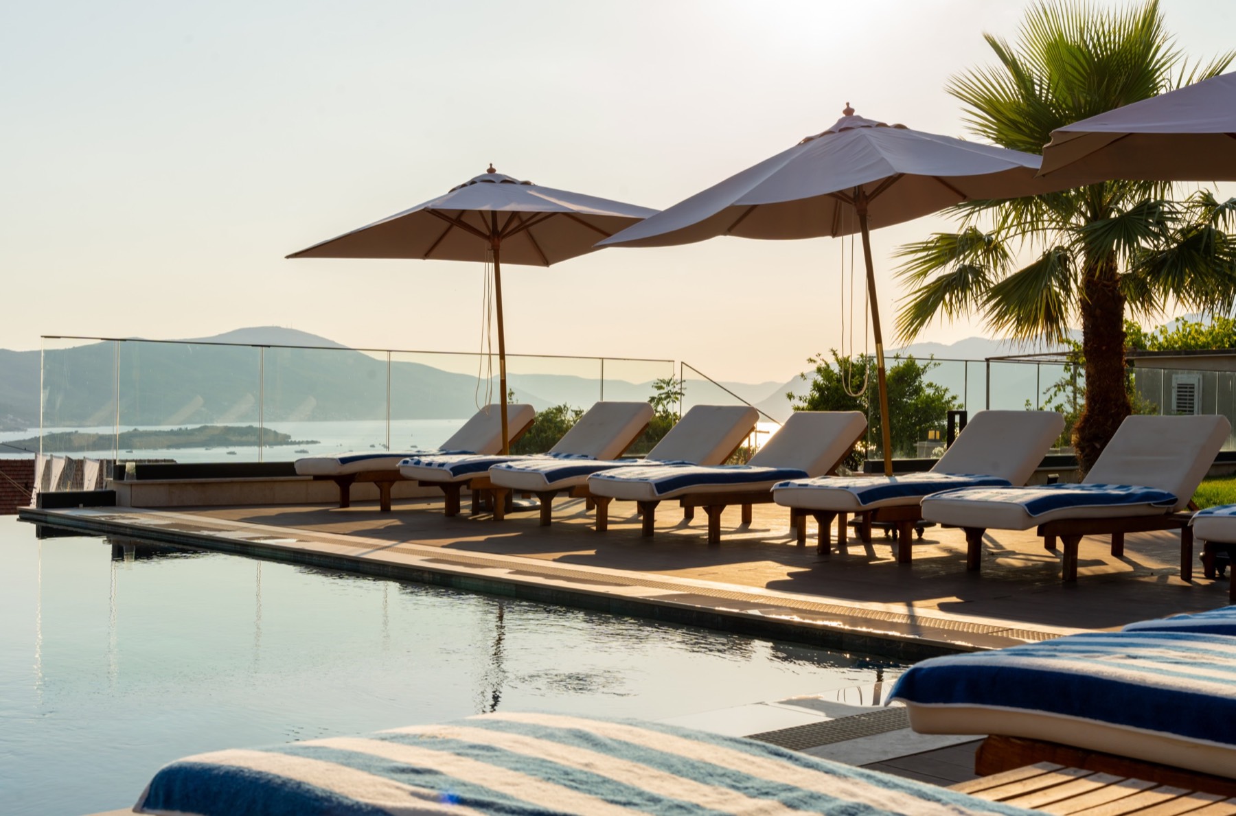 Unheated outdoor pool with views across the Bay