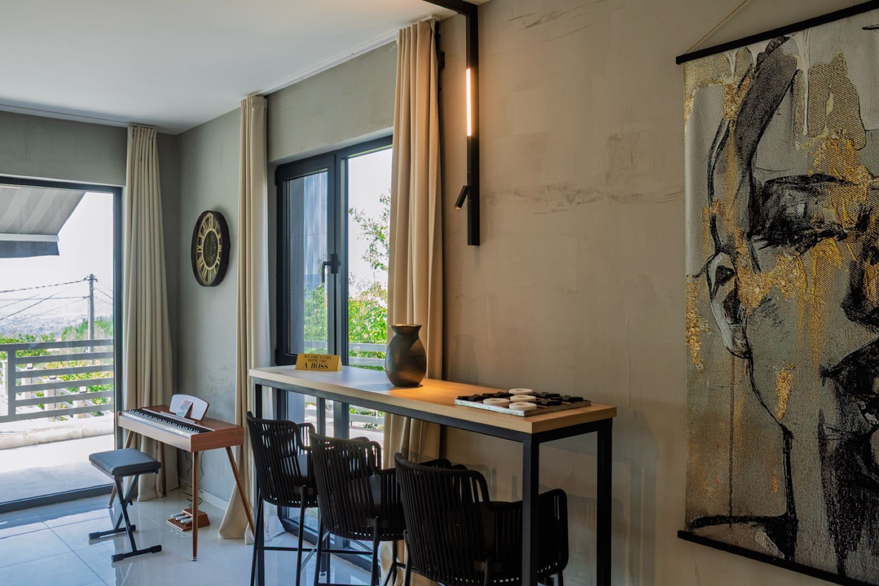 Work tables by the windows inside Nomio HOME
